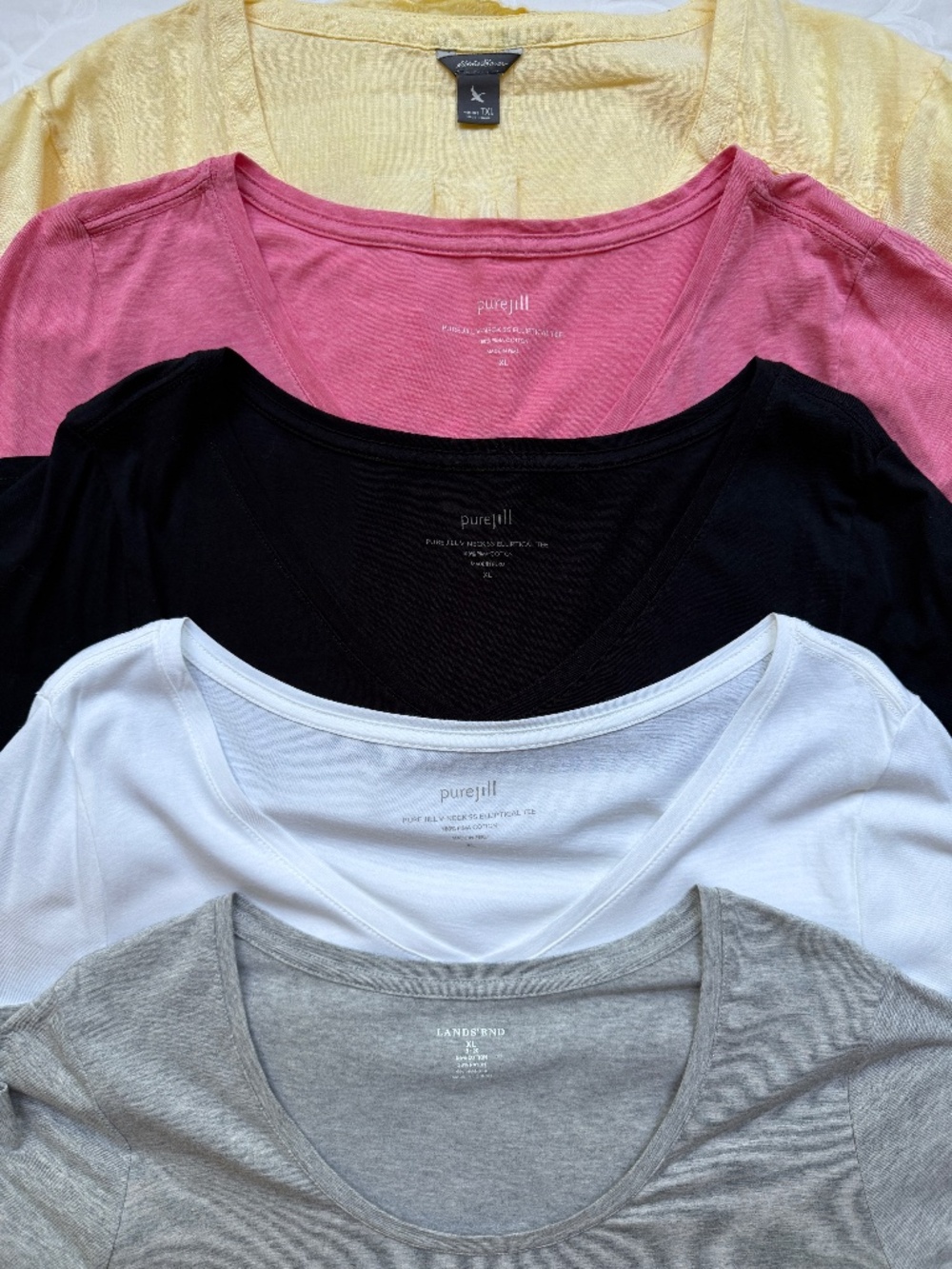 Women’s Cotton Tees Sz XL Bundle Light Yellow, Pink, Black, White, Gray